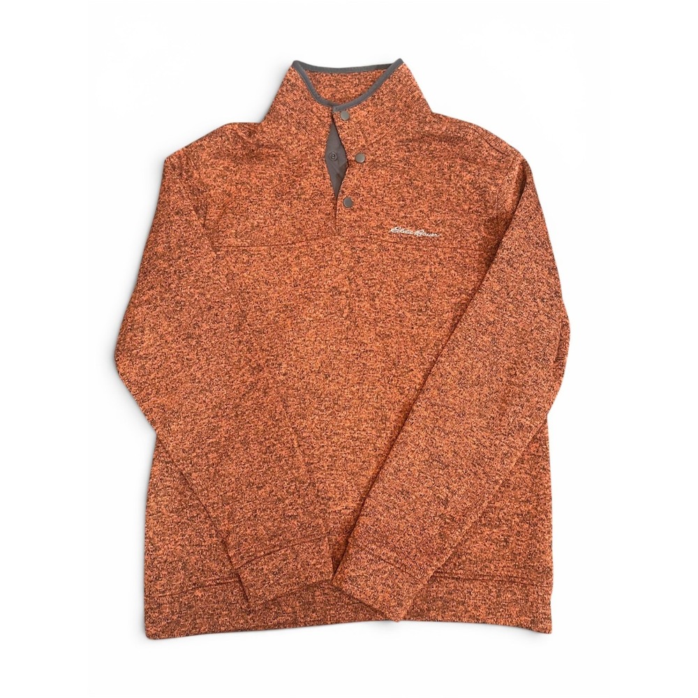 Eddie Bauer Mens Burnt Orange Heather Snap Neck Pullover Sweater Large